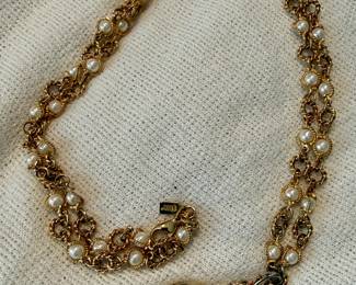 GoldTone Faux Pearl Necklace with Pendant Watch