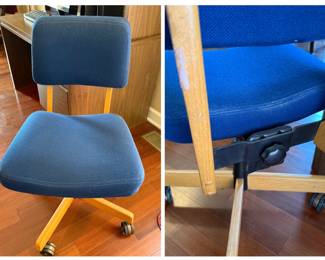 Blue Upholstered Office Chair with Wooden Accents