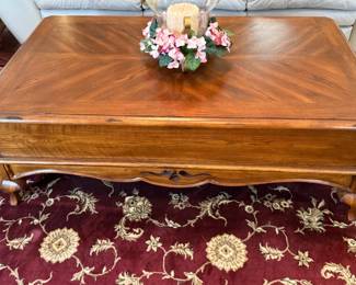 Vintage French Provincial Parquet Top Coffee Table with Drawer