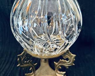 Vintage Crystal Rose Bowl with Ornate Brass Stand