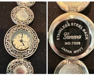 Geneva Womens Quartz Watch with Ornate SilverTone Bracelet