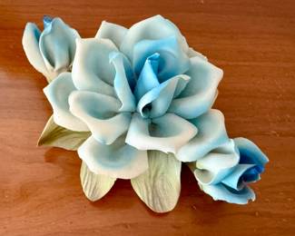Vintage Artificial Blue and White Rose Hair Clip or Brooch