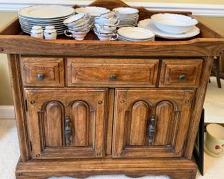 Vintage Thomasville Oak Dining Buffet with China Set