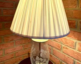 Vintage Etched Glass Ginger Jar Table Lamp with Pleated Shade
