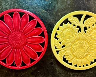 Ceramic Trivet Set Daisy and Sunflowers
