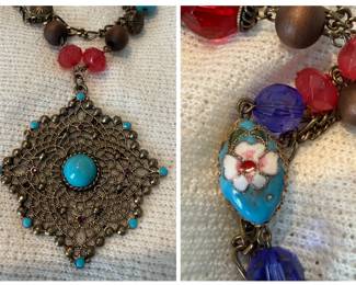 Bohemian Style Beaded Necklace with Medallion Pendant and Enamel Charms second image