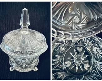Antique Cut Crystal Pinwheel Candy Dish with Lid