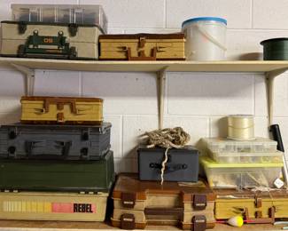 Assorted Vintage Fishing Tackle Boxes and Supplies