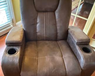 Brown Faux Leather Recliner with Cup Holders