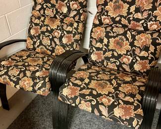 Vintage McGuire Rattan Armchairs with Floral Upholstery