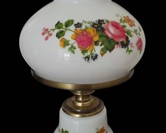 Vintage Gone With The Wind Style Floral Milk Glass Hurricane Lamp