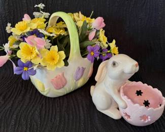 Cosmos Gifts Fine Porcelain Bunny with Easter Basket