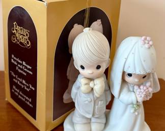 Precious Moments The Lord Bless You and Keep You Porcelain Bisque Bride and Groom Figurine