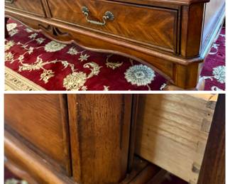 Vintage French Provincial Parquet Top Coffee Table with Drawer second image