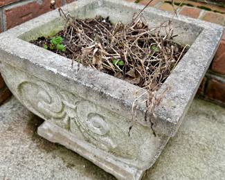 Vintage Concrete Planter with Scrollwork Motif
