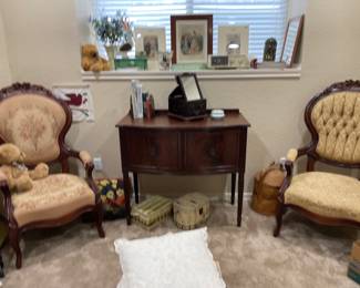 Victorian Armchairs, Mahogany Sideboard, Sewing Baskets