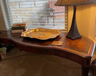 Unusual Shaped, Leather top Table