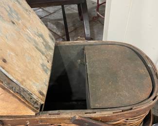 Antique Picnic Basket with metal lining and compartment