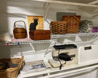 Various Baskets. Two are Longaburger, Athena 2000 Sewing Machine