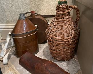 Bras Canteens, Wicker Bottle, wooden Tool