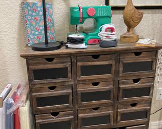 Multi Drawer Cabinet, Sewing Machine , Fabrics , Wooden Carved Goose