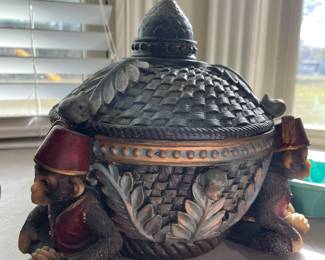 Covered Bowl with Monkeys