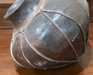 Vintage Tarahumara Indian Rawhide Bound Pottery Vessel