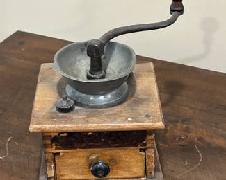 Antique Wood and Metal Coffee Grinder