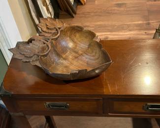 Vintage Carved Wooden Leaf Bowl