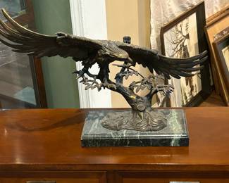 Vintage Bronze Eagle Sculpture w/ Marble Base