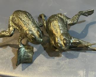 Two Bronze Frog Statues