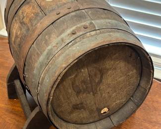 Vintage Oak Wood Mini Barrel on Stand