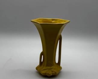 McCoy Yellow Matte Glazed Art Pottery Vase with Leaf Motif