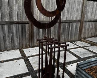 Kinetic Metal Pendulum Sculpture with Fireplace Tools