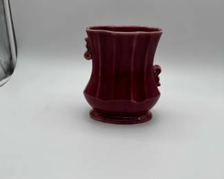 Vintage McCoy Double Handled Burgundy Vase second image