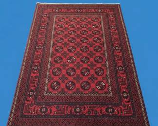 Red Geometric Afghan Bokhara Rug