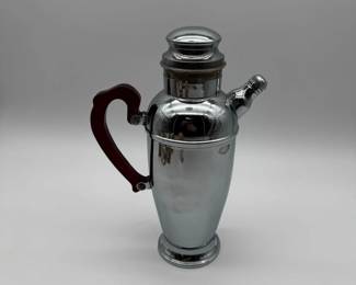 Vintage Art Deco Chrome Cocktail Shaker with Dark Wood Handle second image