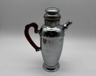 Vintage Art Deco Chrome Cocktail Shaker with Dark Wood Handle