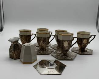 Set of Six Demitasse Cups and Saucers with Sugar Bowl and Creamer second image