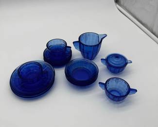 Akro Agate Cobalt Blue Glass Childs Tea Set
