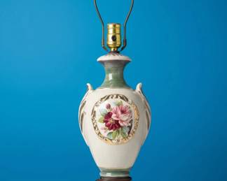 Vintage HandPainted Floral Ceramic Urn Table Lamp