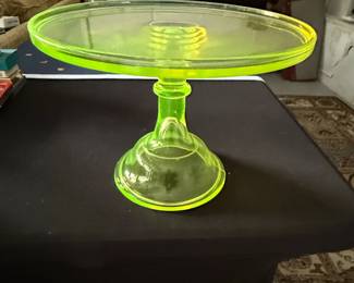Mosser Daisy Button Vaseline Glass Cake Stand