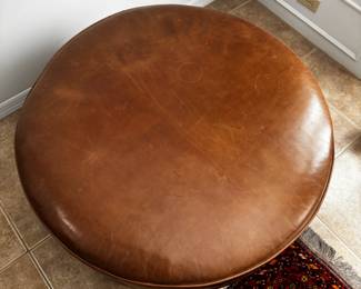Round Top Grain Leather Ottoman