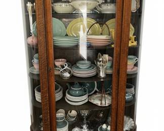 Antique Oak Tiger Oak Curved Glass China Cabinet with Lion Heads and Claw Feet fourth image