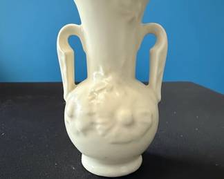 Vintage Shawnee Cream Ceramic Vase with Applied Floral Design