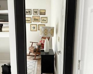 Black Faux Leather Mirror with White Stitching second image