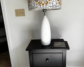 White Ceramic Teardrop Table Lamp with Damask Shade
