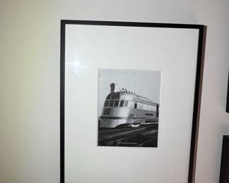Framed Black and White Photographs of Architectural Details and the Pioneer Zephyr Train fourth image