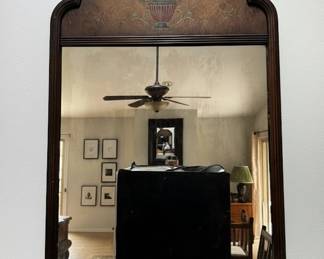 Antique Arched Wall Mirror with HandPainted Floral Panel