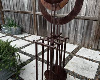 Kinetic Metal Pendulum Sculpture with Fireplace Tools second image
